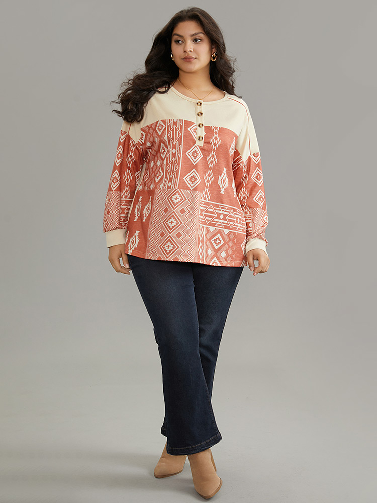 Plus Size Women Dailywear Bohemian Print Contrast Regular Regular Sleeve Long Sleeve Open Front Casual Sweatshirts BloomChic 