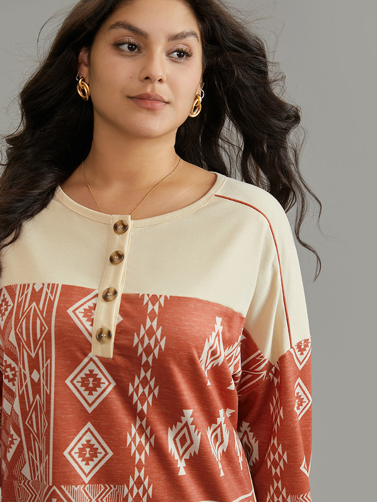 Plus Size Women Dailywear Bohemian Print Contrast Regular Regular Sleeve Long Sleeve Open Front Casual Sweatshirts BloomChic 