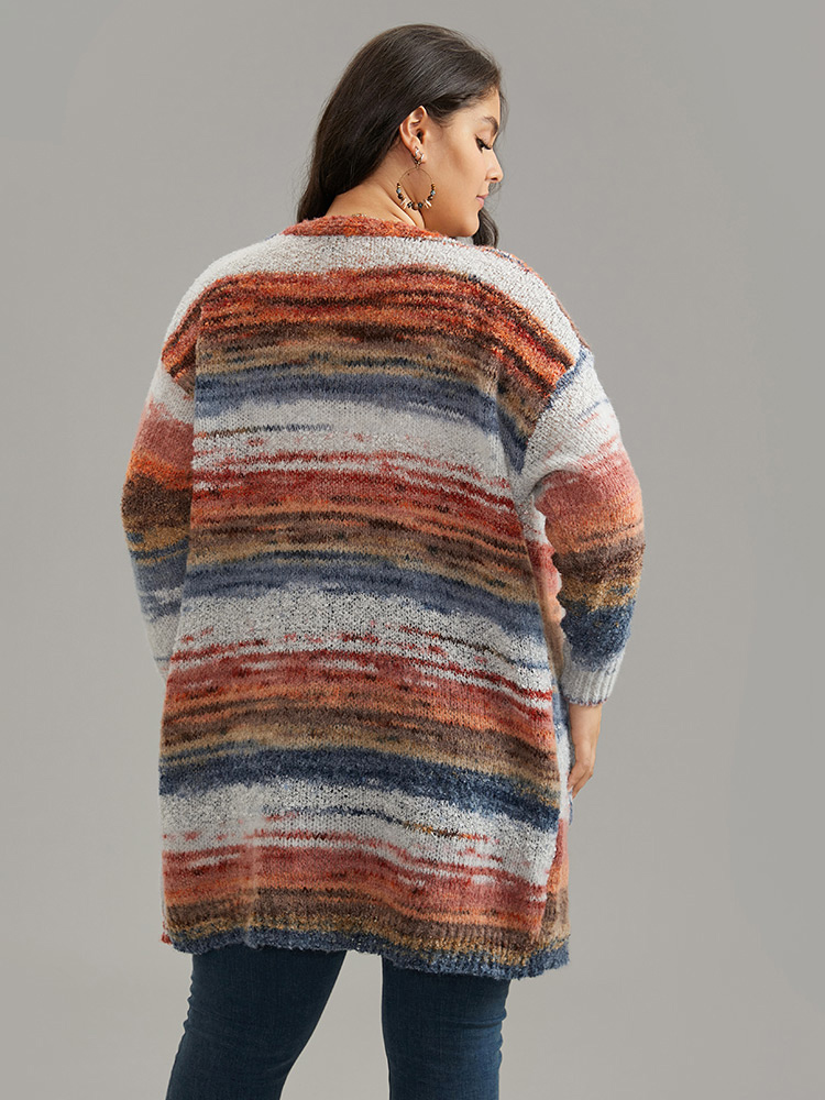 

Plus Size Ombre Heather Contrast Pocket Cardigan Multicolor Women Casual Loose Long Sleeve Dailywear Cardigans BloomChic