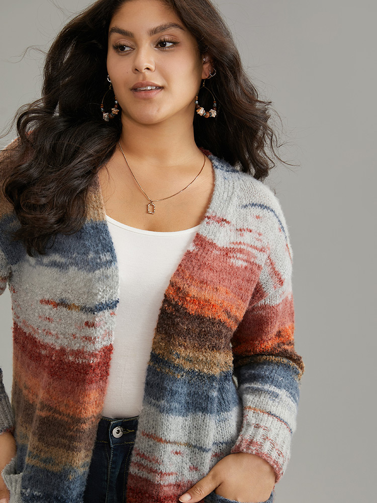 Plus Size Cardigans | Ombre Heather Contrast Pocket Cardigan | BloomChic 