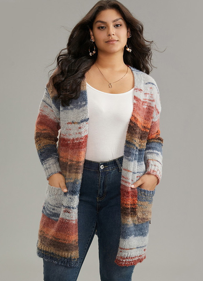 Plus Size Cardigans | Ombre Heather Contrast Pocket Cardigan | BloomChic 