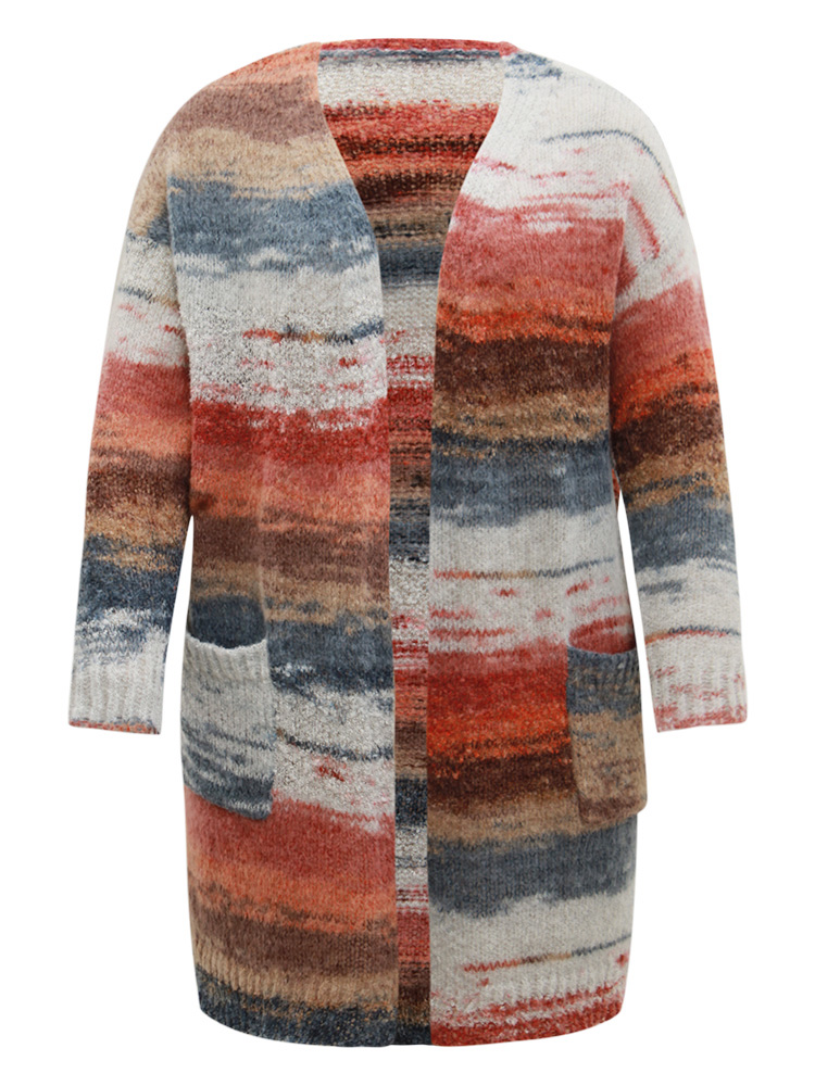 

Plus Size Ombre Heather Contrast Pocket Cardigan Multicolor Women Casual Loose Long Sleeve Dailywear Cardigans BloomChic