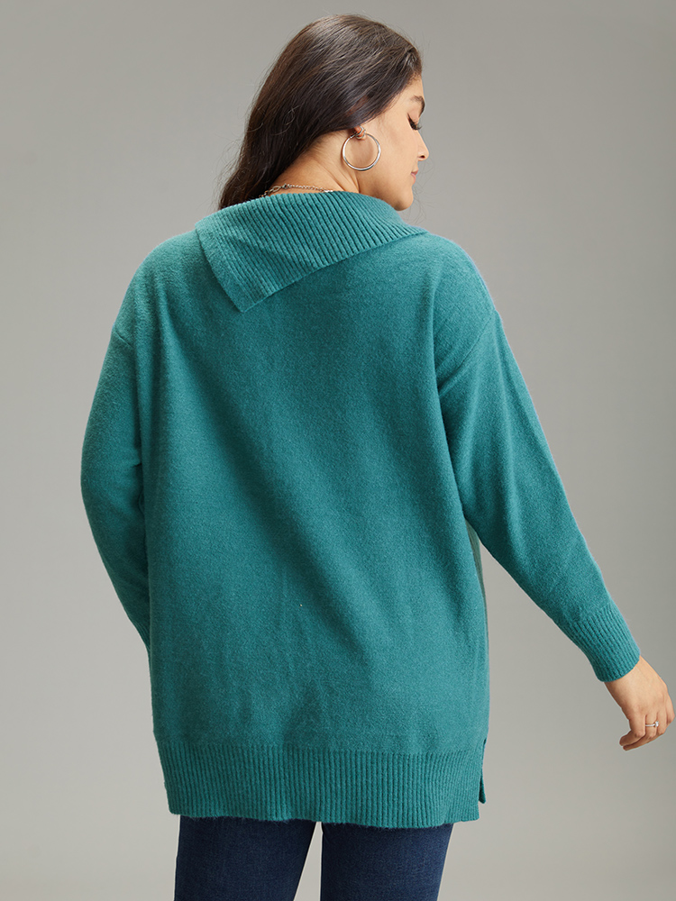 

Plus Size Supersoft Essentials Plain Lapel Collar Button Detail Pullover Emerald Women Casual Loose Long Sleeve Lapel Collar Dailywear Pullovers BloomChic