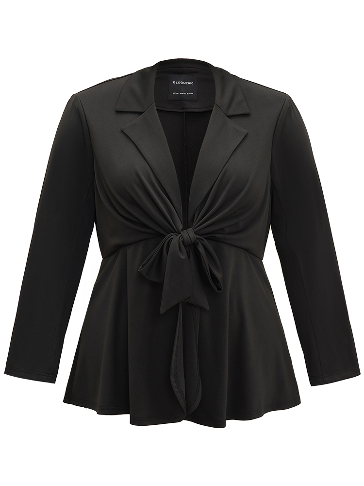 

Plus Size Suit Collar Knot Ruffle Hem Blazer Black Women Work Plain Plain Sleeve Long Sleeve Suit Collar  Work From Home Blazers BloomChic