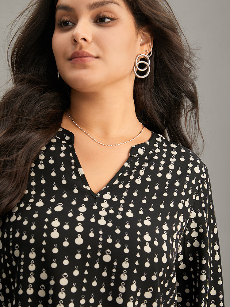 Plus Size Women Vacation Chain Print Printed Lantern Sleeve Long Sleeve Notched collar Office Blouses BloomChic 