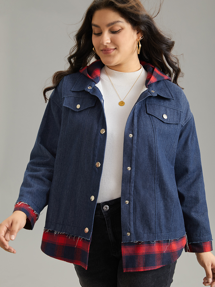 Plus Size Women Dailywear Plaid Contrast Pocket Casual Coats BloomChic 