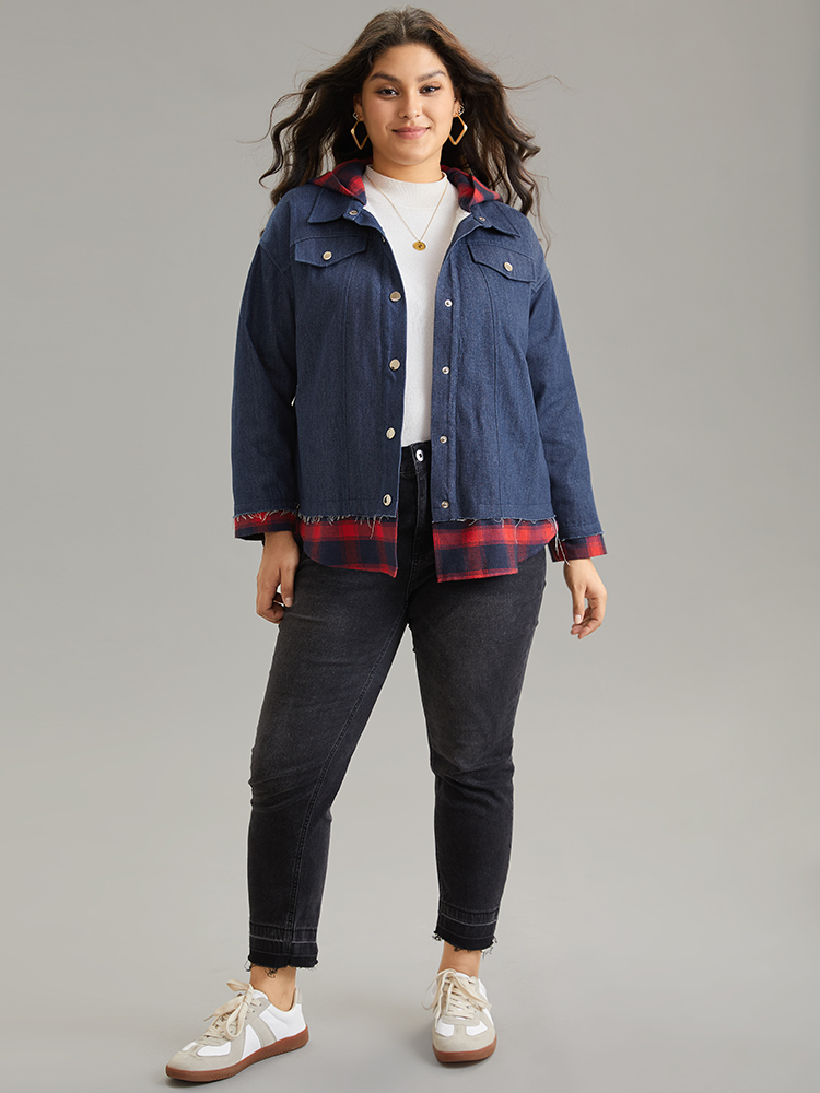 Plus Size Women Dailywear Plaid Contrast Pocket Casual Coats BloomChic 