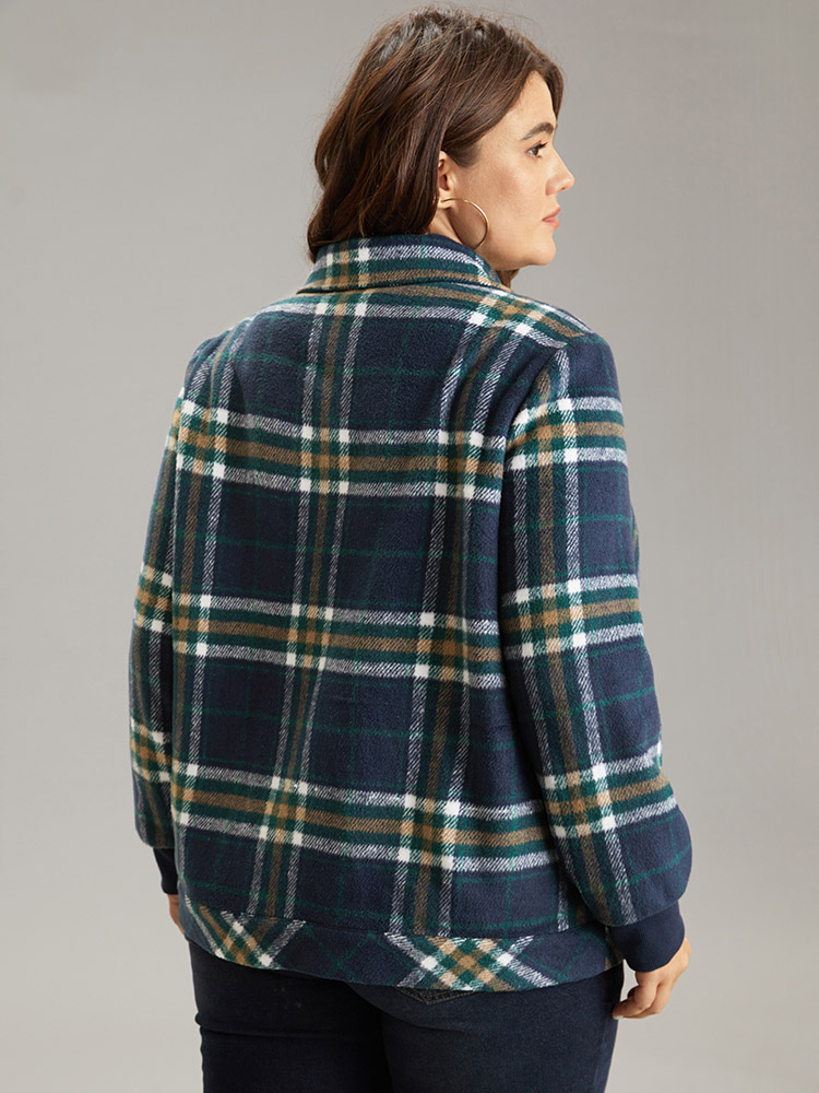 Plus Size Women Dailywear Plaid Zipper Pocket Casual Jackets BloomChic 