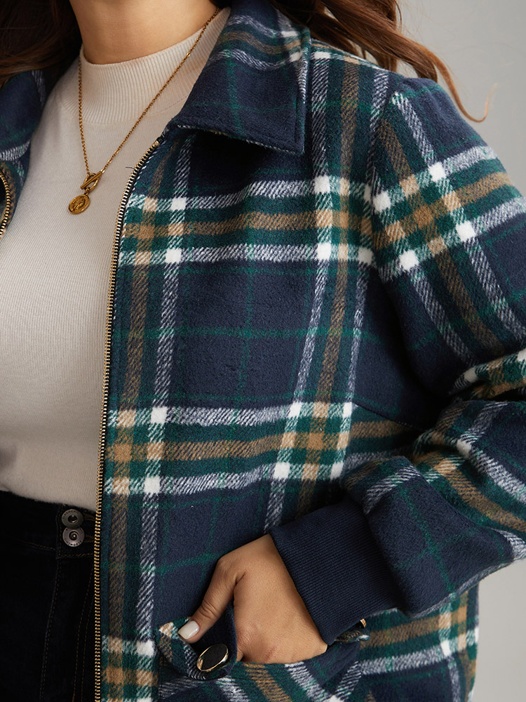 Plus Size Women Dailywear Plaid Zipper Pocket Casual Jackets BloomChic 