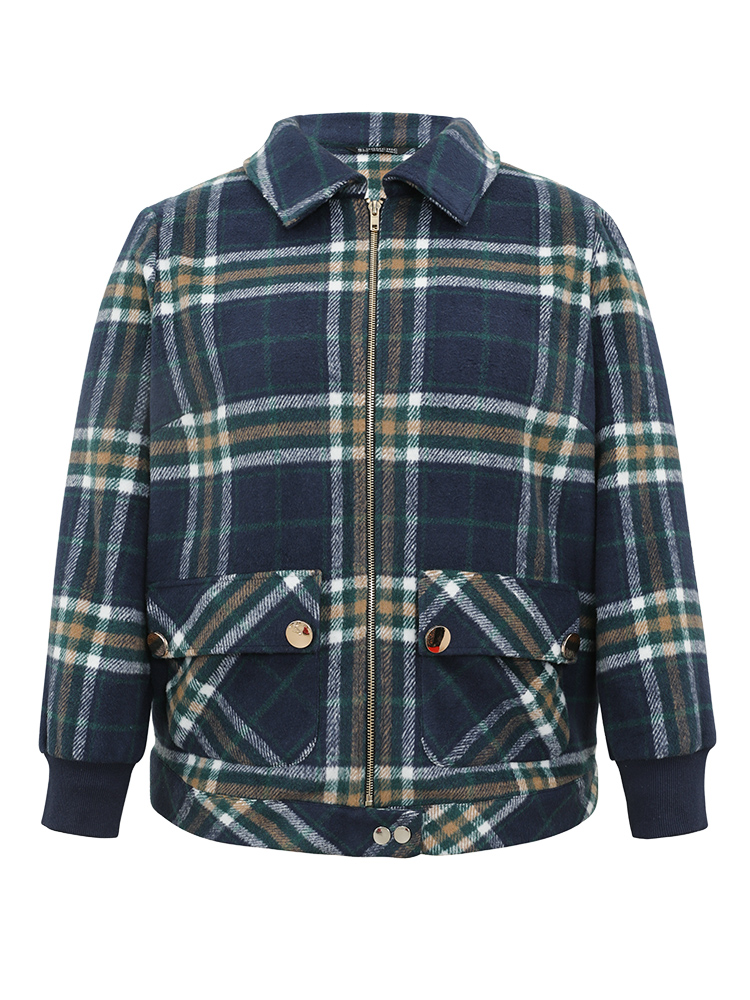 Plus Size Women Dailywear Plaid Zipper Pocket Casual Jackets BloomChic 