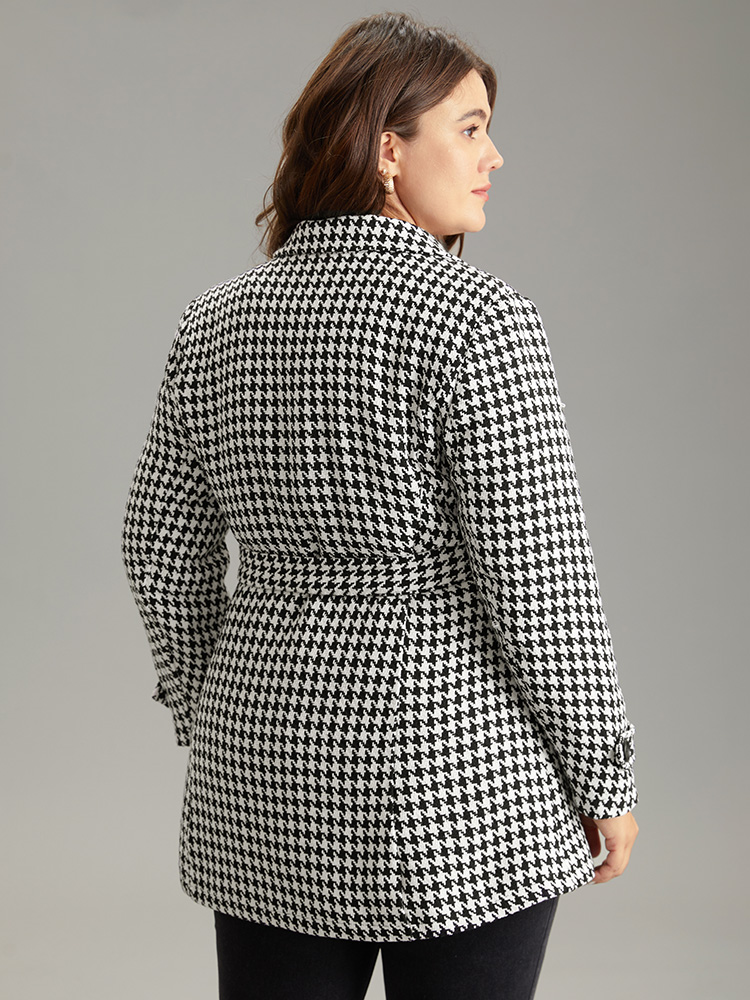Plus Size Houndstooth Double Breasted Belted Coat Women Black Casual Lined Ladies Dailywear Winter Coats BloomChic 26/4X 