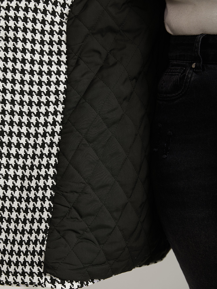 Plus Size Houndstooth Double Breasted Belted Coat Women Black Casual Lined Ladies Dailywear Winter Coats BloomChic 26/4X 
