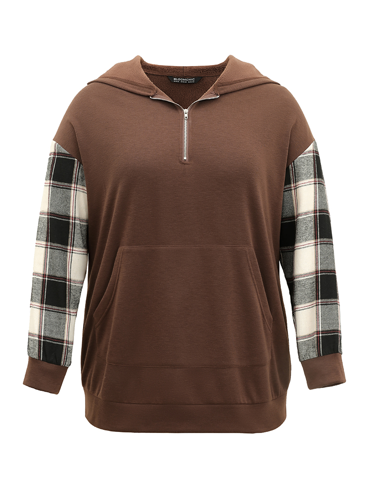 Plus Size Women Everyday Plaid Zipper Regular Regular Sleeve Long Sleeve Hooded Pocket Casual Sweatshirts BloomChic 