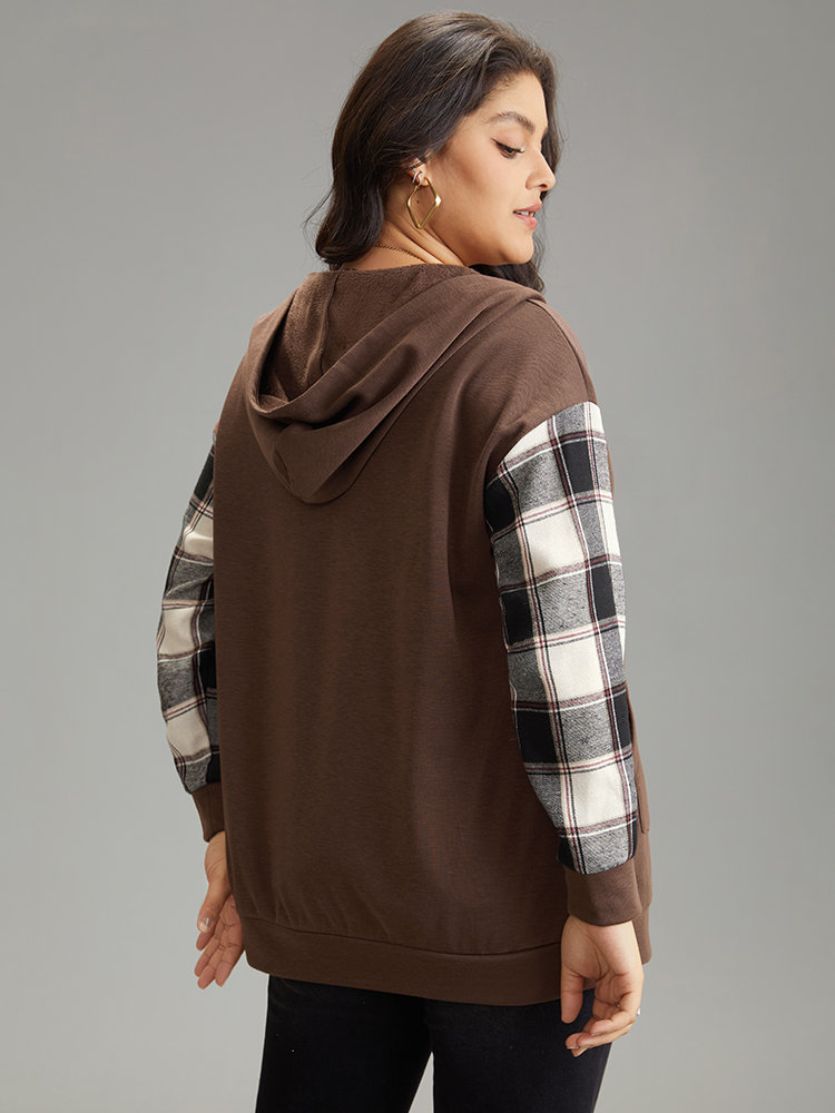 Plus Size Women Everyday Plaid Zipper Regular Regular Sleeve Long Sleeve Hooded Pocket Casual Sweatshirts BloomChic 