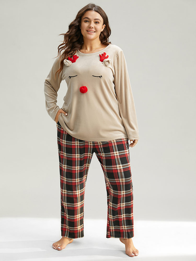 

Plus Size Plaid Elastic Waist Pocket Drawstring Sleep Bottoms Red Pocket Casual Festival-Christmas Plaid Sleep Bottoms  Bloomchic
