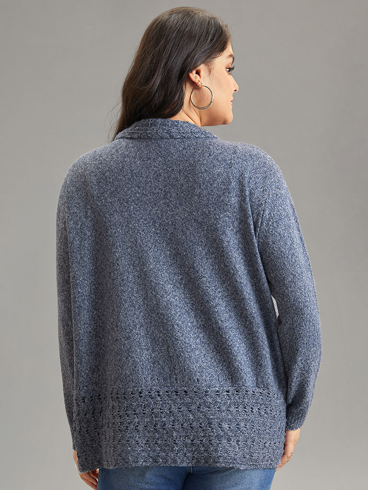 Plus Size Cardigans | Solid Heather Lapel Collar Arc Hem Cardigan | BloomChic 