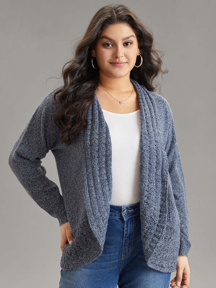 Plus Size Cardigans | Solid Heather Lapel Collar Arc Hem Cardigan | BloomChic 