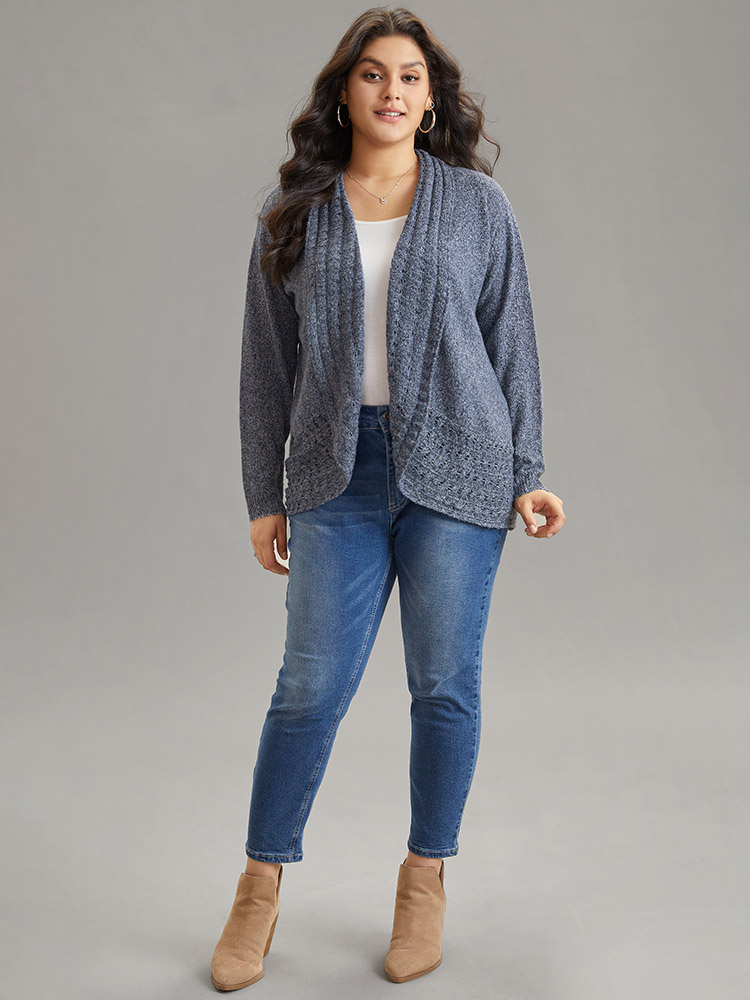 Plus Size Cardigans | Solid Heather Lapel Collar Arc Hem Cardigan | BloomChic 