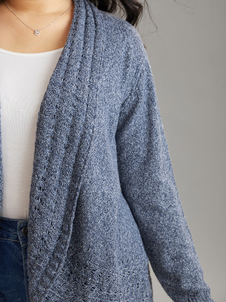 Plus Size Cardigans | Solid Heather Lapel Collar Arc Hem Cardigan | BloomChic 