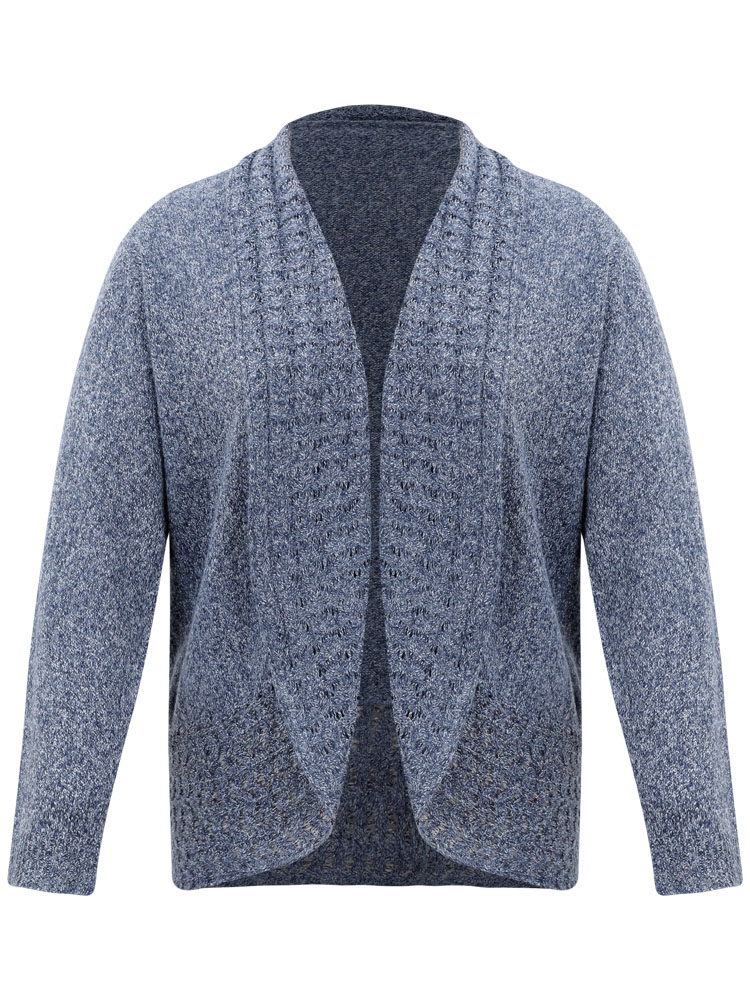 Plus Size Cardigans | Solid Heather Lapel Collar Arc Hem Cardigan | BloomChic 