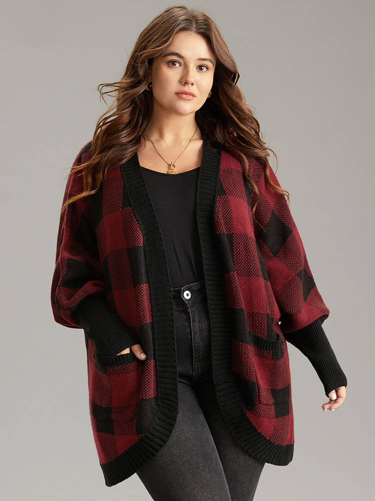 

Plus Size Plaid Contrast Open Front Dolman Sleeve Cardigan Scarlet Women Casual Loose Long Sleeve Dailywear Cardigans BloomChic