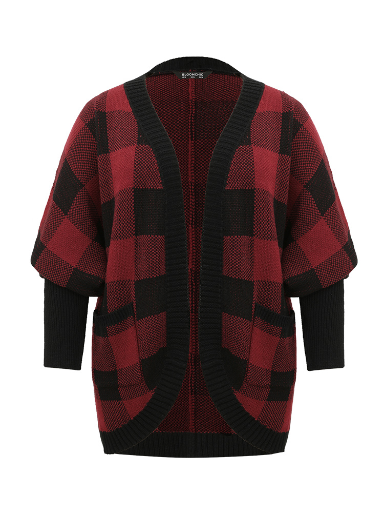 

Plus Size Plaid Contrast Open Front Dolman Sleeve Cardigan Scarlet Women Casual Loose Long Sleeve Dailywear Cardigans BloomChic