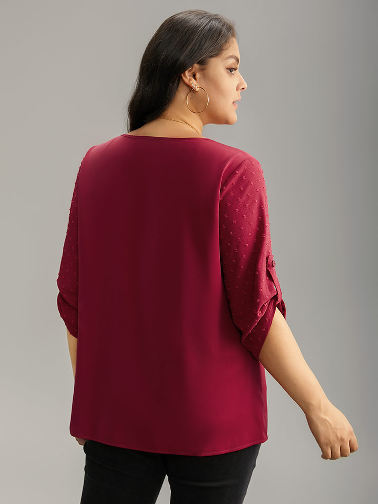 Plus Size Women Work Plain Button Regular Sleeve Elbow-length sleeve V-neck Office Blouses BloomChic 