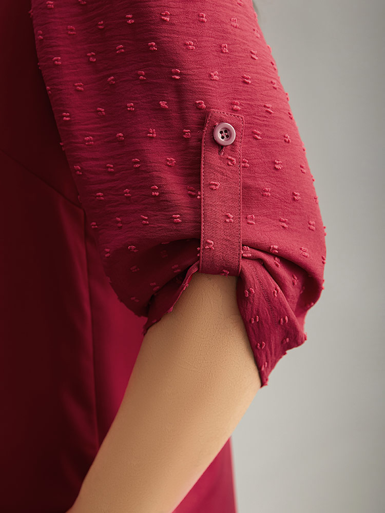 Plus Size Women Work Plain Button Regular Sleeve Elbow-length sleeve V-neck Office Blouses BloomChic 