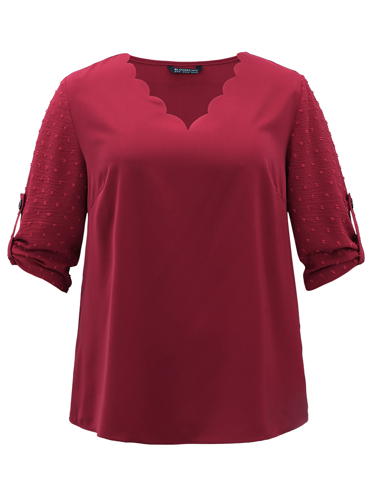 Plus Size Women Work Plain Button Regular Sleeve Elbow-length sleeve V-neck Office Blouses BloomChic 