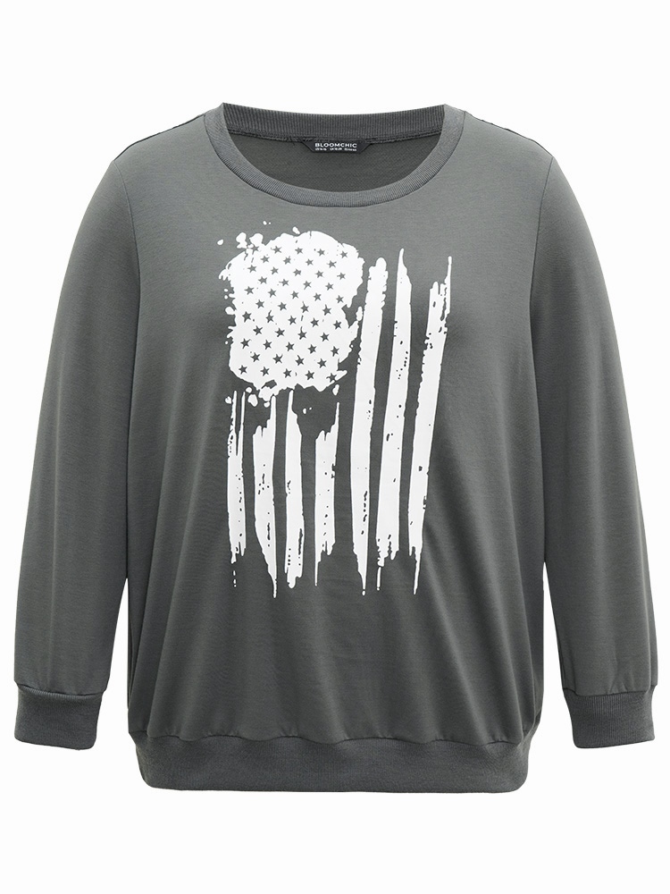 Plus Size Brush Print Star Round Neck Sweatshirt Women DarkGray Casual Plain Dailywear Sweatshirts BloomChic 22-24/3X 