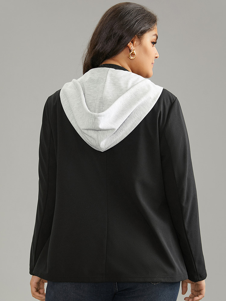 Plus Size Women Dailywear Plain Lined Regular Sleeve Long Sleeve Hooded Pocket Casual Blazers BloomChic 
