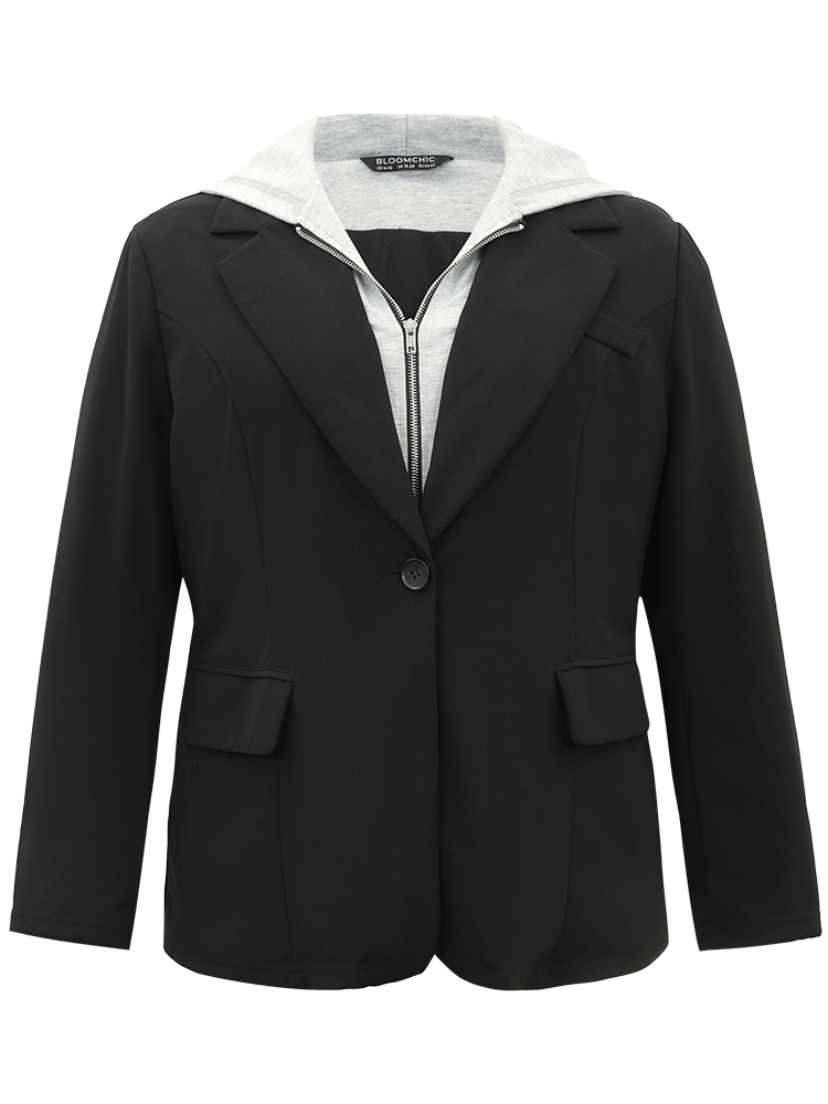Plus Size Women Dailywear Plain Lined Regular Sleeve Long Sleeve Hooded Pocket Casual Blazers BloomChic 