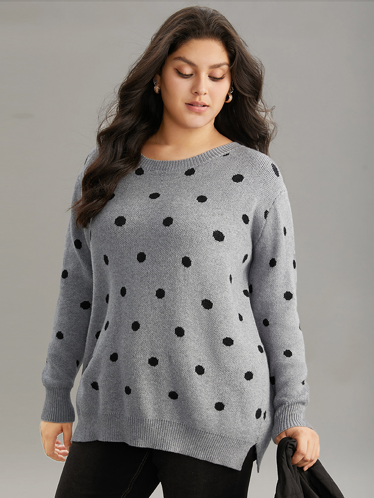 

Plus Size Supersoft Essentials Polka Dot Knit Pullover DimGray Women Casual Loose Long Sleeve Round Neck Dailywear Pullovers BloomChic