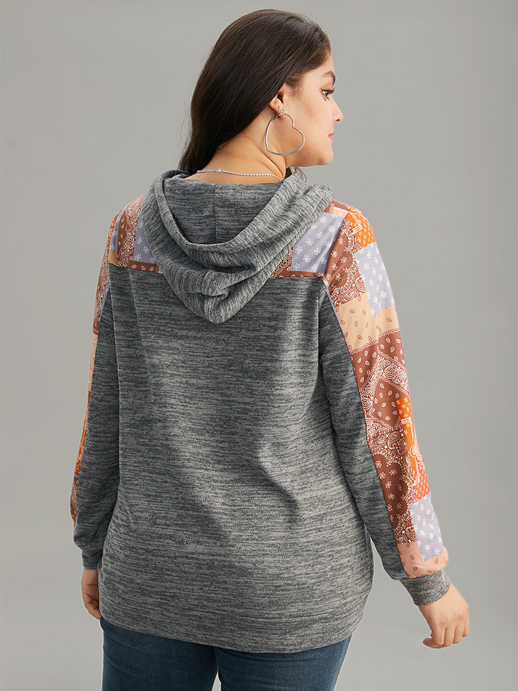 Plus Size Women Dailywear Bohemian Print Contrast Regular Regular Sleeve Long Sleeve Hooded Pocket Casual Sweatshirts BloomChic 