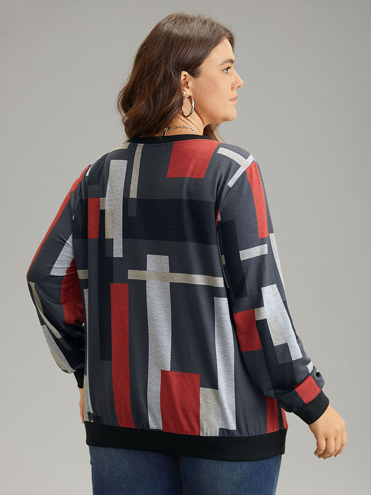 Plus Size Women Dailywear Colorblock Rib Knit Regular Regular Sleeve Long Sleeve V-neck Casual Sweatshirts BloomChic 