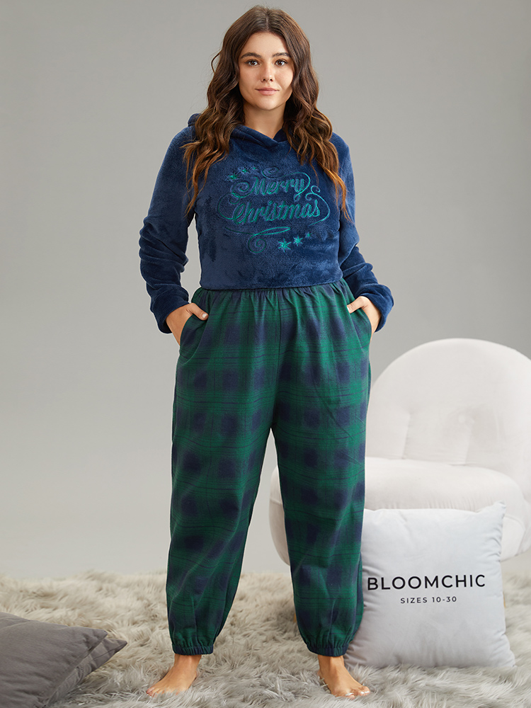 

Plus Size Plaid Elastic Waist Pocket Carrot Sleep Bottoms DarkGreen Casual Festival-Christmas Plaid Sleep Bottoms  Bloomchic