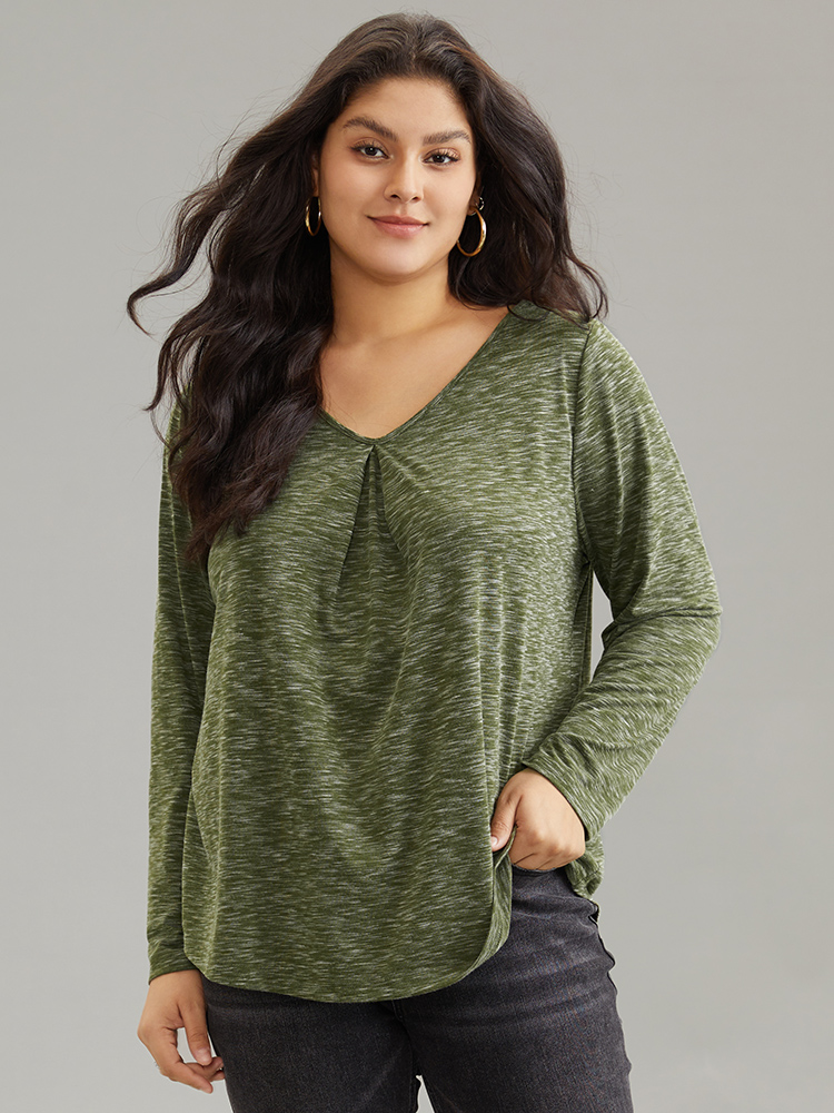 

Heather Crew Neck Plicated Detail T-shirt, Green