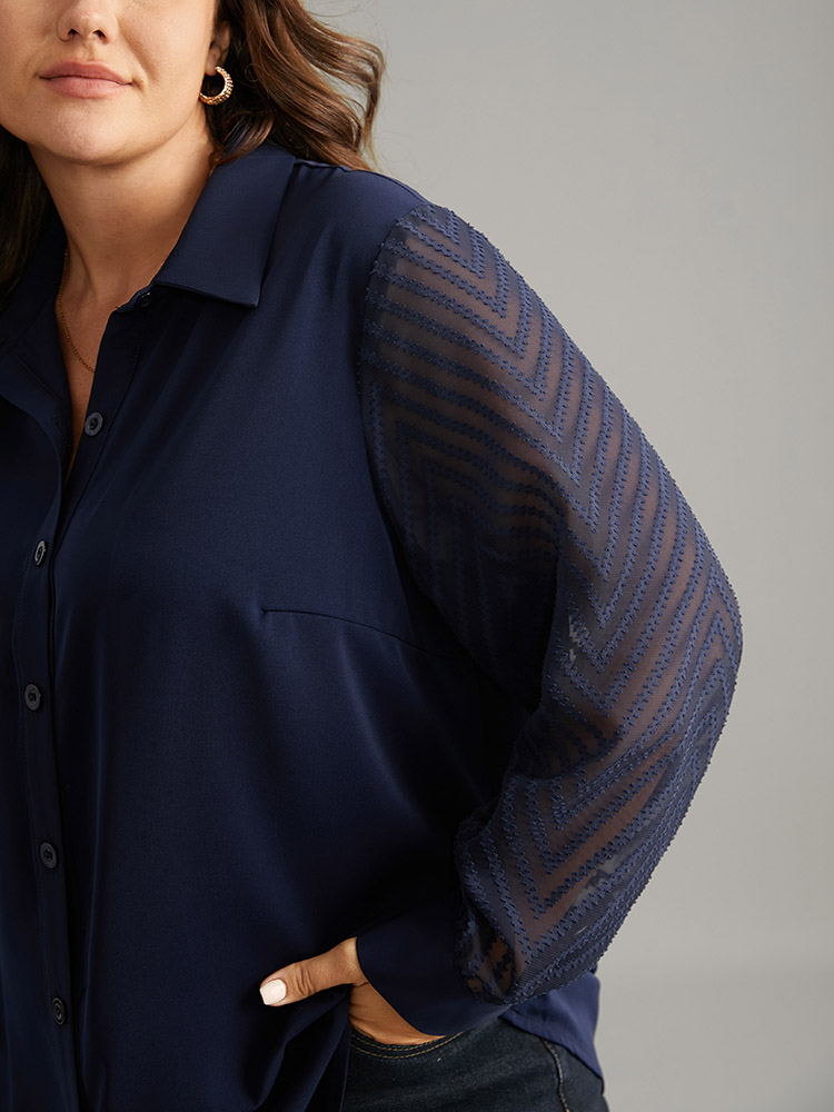 Plus Size Women Work Plain Texture Regular Sleeve Long Sleeve Shirt collar Office Blouses BloomChic 