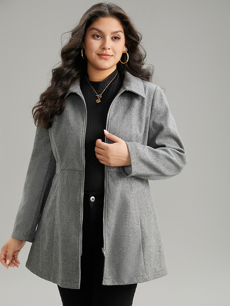 

Plus Size Solid Pocket Lapel Collar Zipper Coat Women DarkGray Casual Plain Ladies Dailywear Winter Coats BloomChic