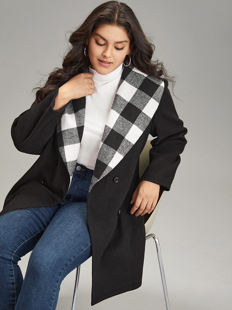 

Plus Size Plaid Lapel Collar Pocket Belted Coat Women Black Casual Lined Ladies Dailywear Winter Coats BloomChic