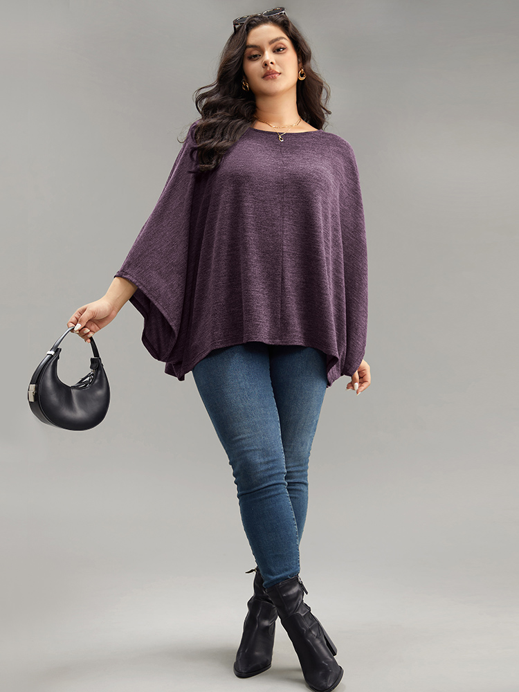 

Plus Size Plain Boat Neck Dolman Sleeve Cape T-shirt Purple Boat Neck Long Sleeve Casual Jersey Tops