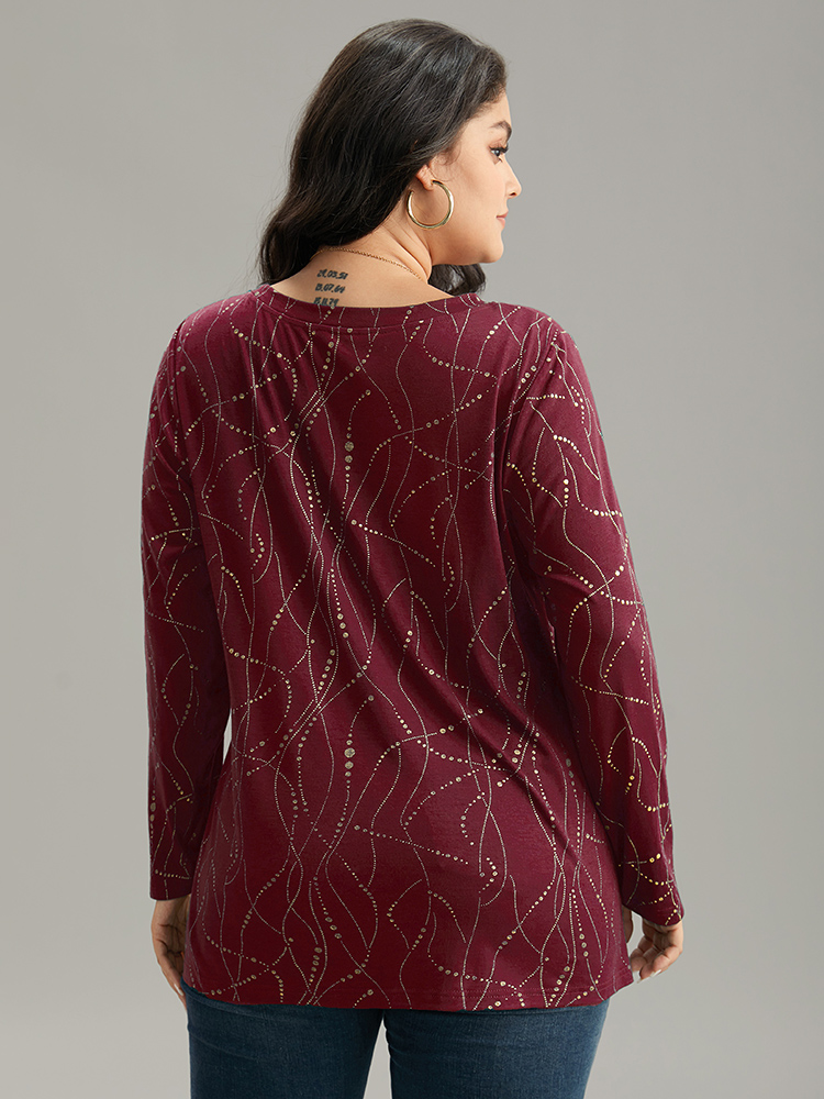 Plus Size Polka Dot Contrast Round Neck T-shirt Burgundy Women Casual Contrast Polka Dot Round Neck Dailywear T-shirts BloomChic 22-24/3X 
