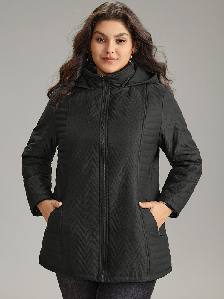 

Plus Size Solid Quilted Zipper Fly Hooded Cotton Jacket Women Black Casual Quilting Ladies Dailywear Winter Coats BloomChic