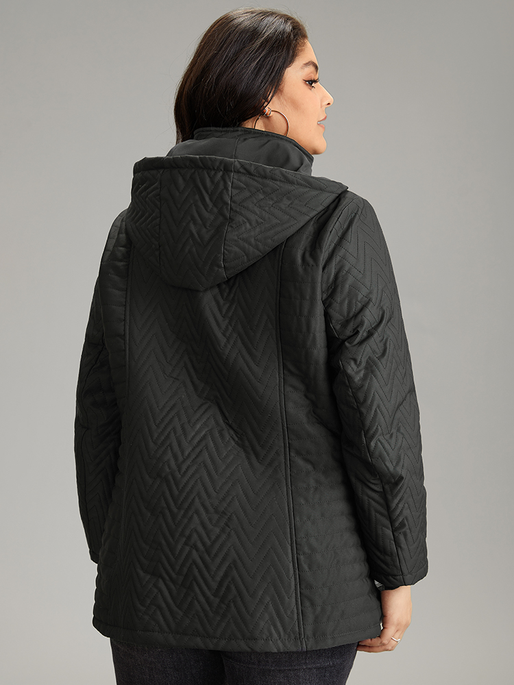 

Plus Size Solid Quilted Zipper Fly Hooded Cotton Jacket Women Black Casual Quilting Ladies Dailywear Winter Coats BloomChic