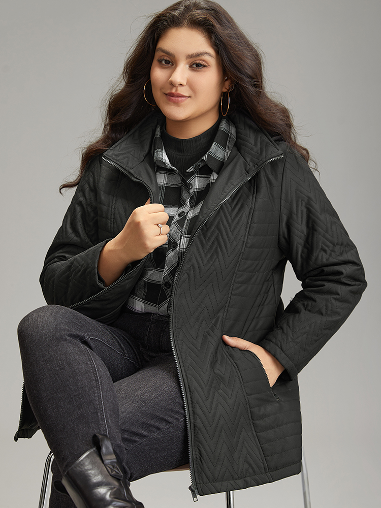 Plus Size Solid Quilted Zipper Fly Hooded Cotton Jacket Women Black Casual Quilting Ladies Dailywear Winter Coats BloomChic 26/4X 
