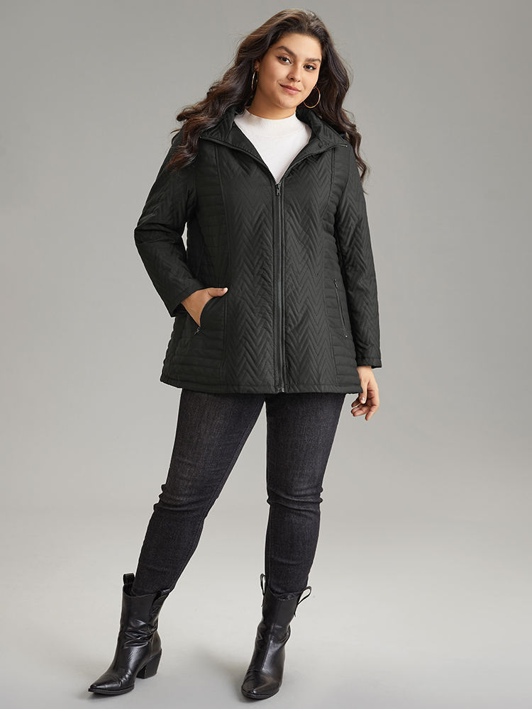 Plus Size Solid Quilted Zipper Fly Hooded Cotton Jacket Women Black Casual Quilting Ladies Dailywear Winter Coats BloomChic 26/4X 