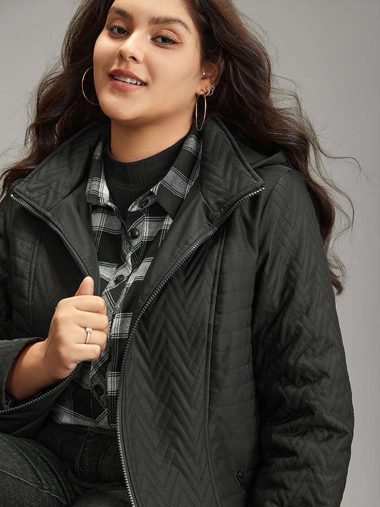 Plus Size Solid Quilted Zipper Fly Hooded Cotton Jacket Women Black Casual Quilting Ladies Dailywear Winter Coats BloomChic 26/4X 