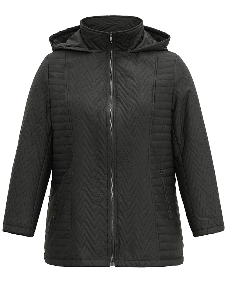 Plus Size Solid Quilted Zipper Fly Hooded Cotton Jacket Women Black Casual Quilting Ladies Dailywear Winter Coats BloomChic 26/4X 