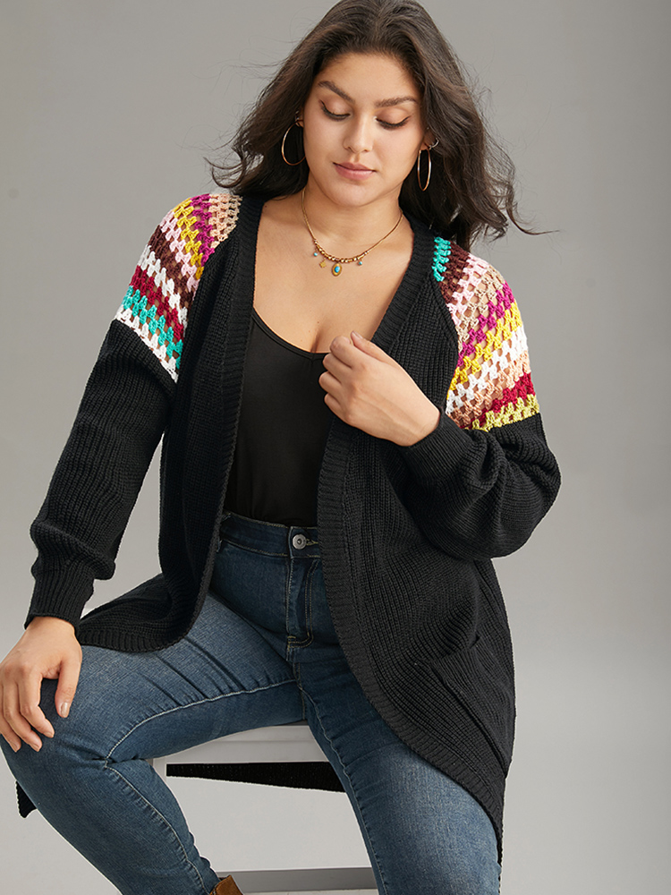 

Plus Size Rainbow Embroidered Raglan Sleeve Open Front Cardigan Black Women Casual Loose Long Sleeve Dailywear Cardigans BloomChic