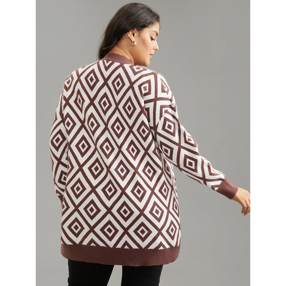

Plus Size Supersoft Essentials Geometric Button Through Cardigan Maroon Women Casual Loose Long Sleeve Dailywear Cardigans BloomChic